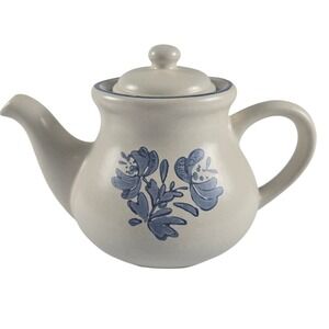Vintage Pfaltzgraff Yorktowne 5 Cup Teapot Lid Blue Floral Stoneware Cottagecore